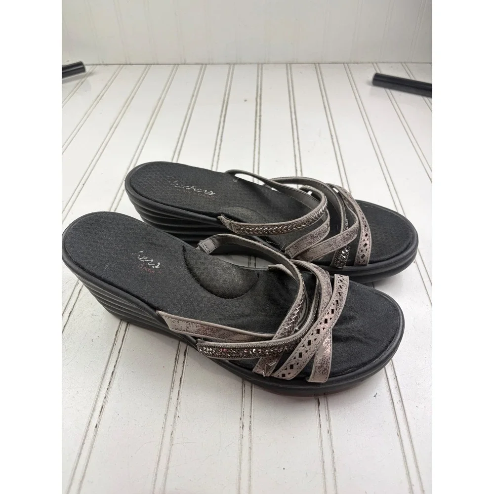 Skechers Rumblers Metallic Strappy Rhinestone Wedge Sandals Women's Size 9